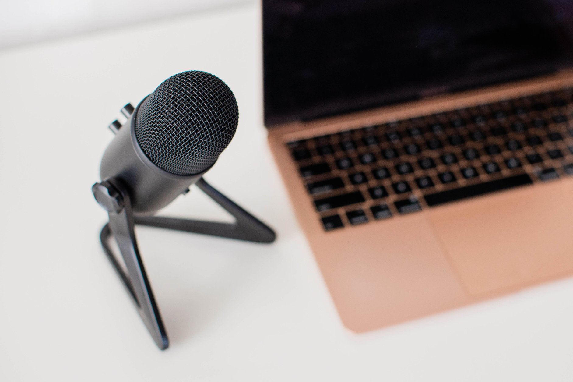 Wireless Microphone and Laptop for Podcasting